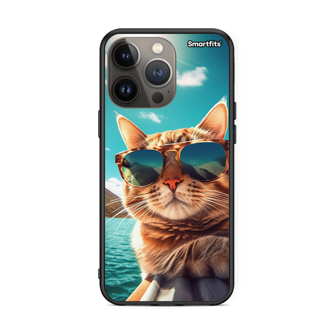iPhone 13 Pro Max Summer Cat θήκη από τη Smartfits με σχέδιο στο πίσω μέρος και μαύρο περίβλημα | Smartphone case with colorful back and black bezels by Smartfits
