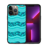 Thumbnail for Θήκη iPhone 13 Pro Max Swimming Dolphins από τη Smartfits με σχέδιο στο πίσω μέρος και μαύρο περίβλημα | iPhone 13 Pro Max Swimming Dolphins case with colorful back and black bezels