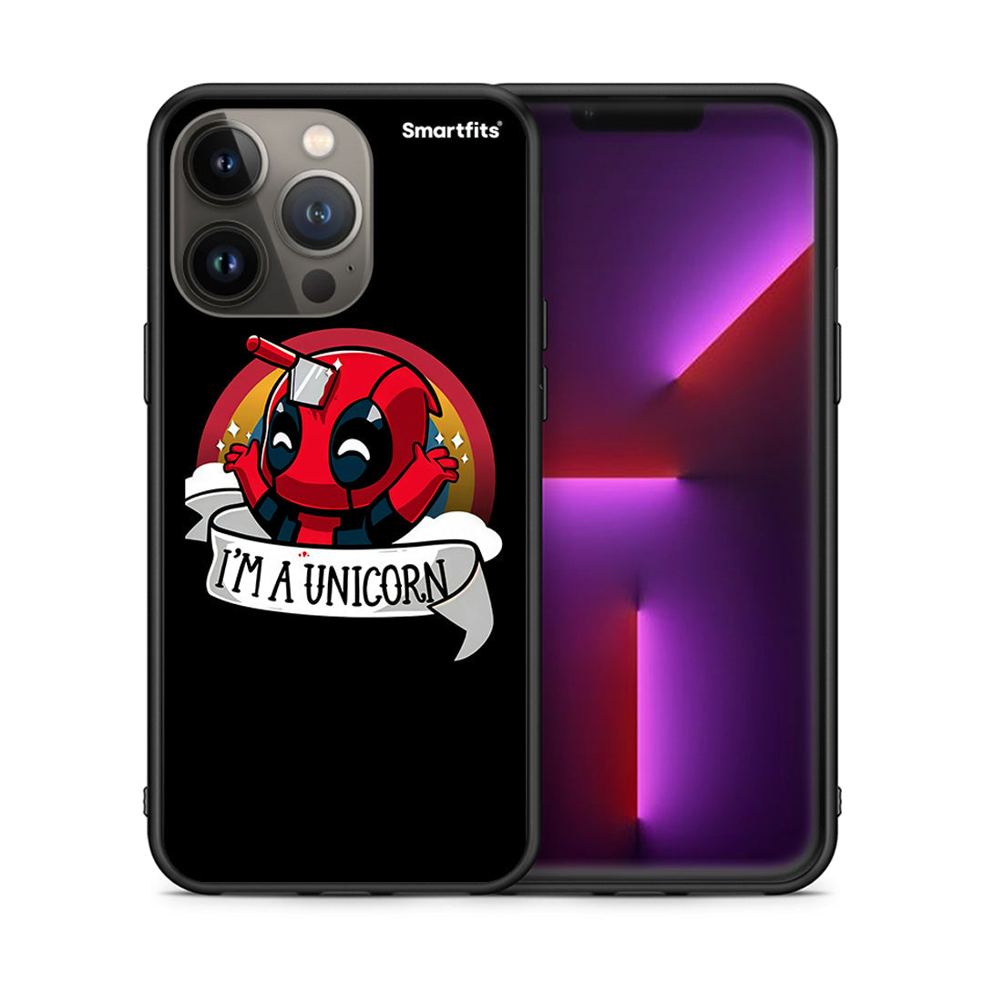 Θήκη iPhone 13 Pro Max Unicorn Deadpool από τη Smartfits με σχέδιο στο πίσω μέρος και μαύρο περίβλημα | iPhone 13 Pro Max Unicorn Deadpool case with colorful back and black bezels