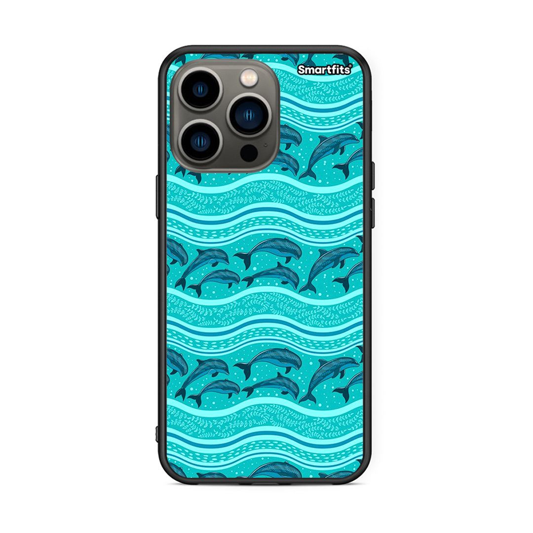 iPhone 13 Pro Swimming Dolphins θήκη από τη Smartfits με σχέδιο στο πίσω μέρος και μαύρο περίβλημα | Smartphone case with colorful back and black bezels by Smartfits