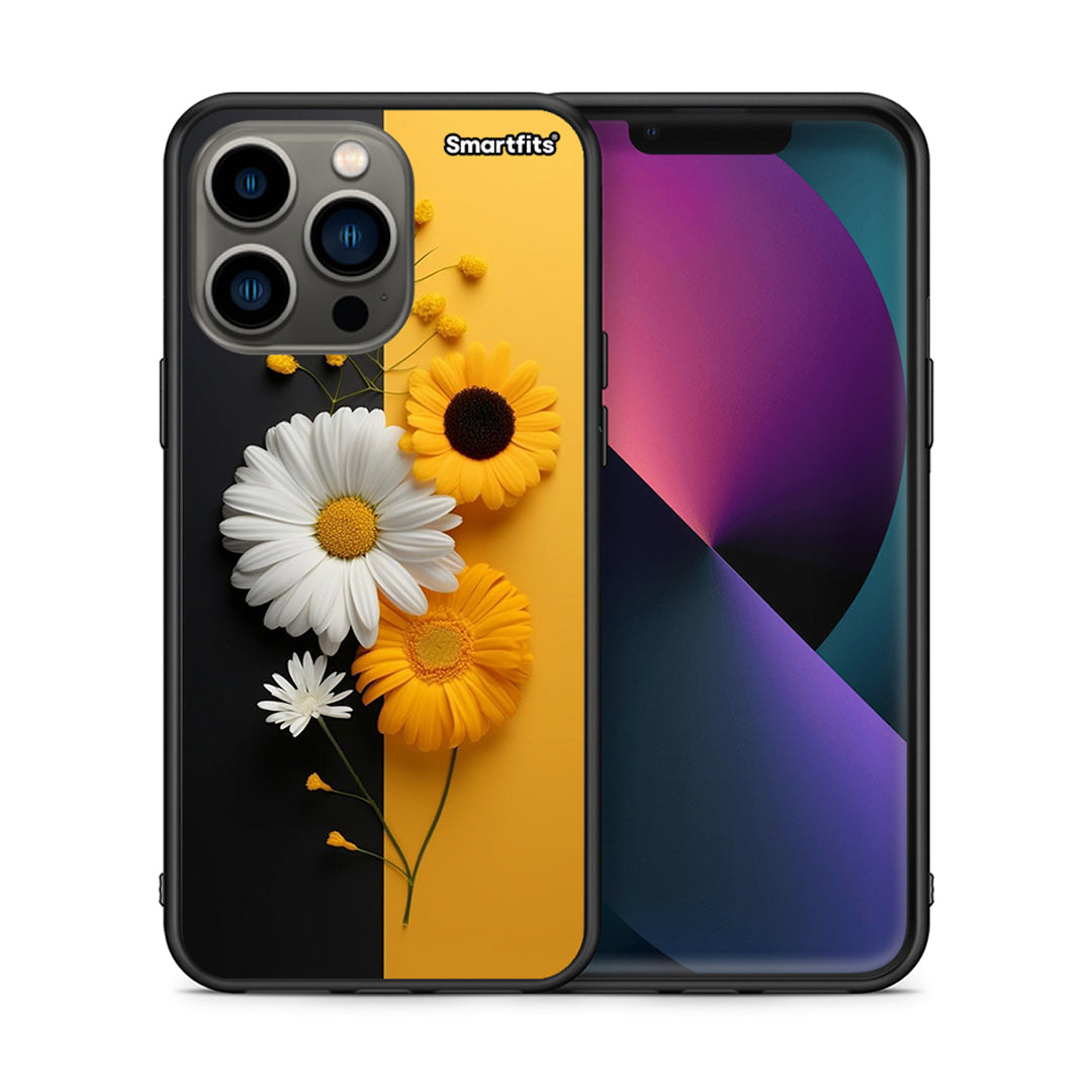 Θήκη iPhone 13 Pro Yellow Daisies από τη Smartfits με σχέδιο στο πίσω μέρος και μαύρο περίβλημα | iPhone 13 Pro Yellow Daisies case with colorful back and black bezels