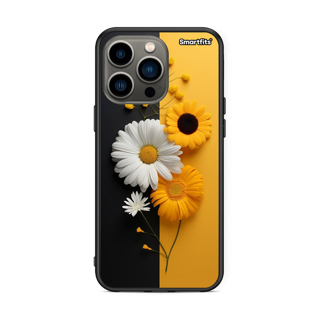 iPhone 13 Pro Yellow Daisies θήκη από τη Smartfits με σχέδιο στο πίσω μέρος και μαύρο περίβλημα | Smartphone case with colorful back and black bezels by Smartfits