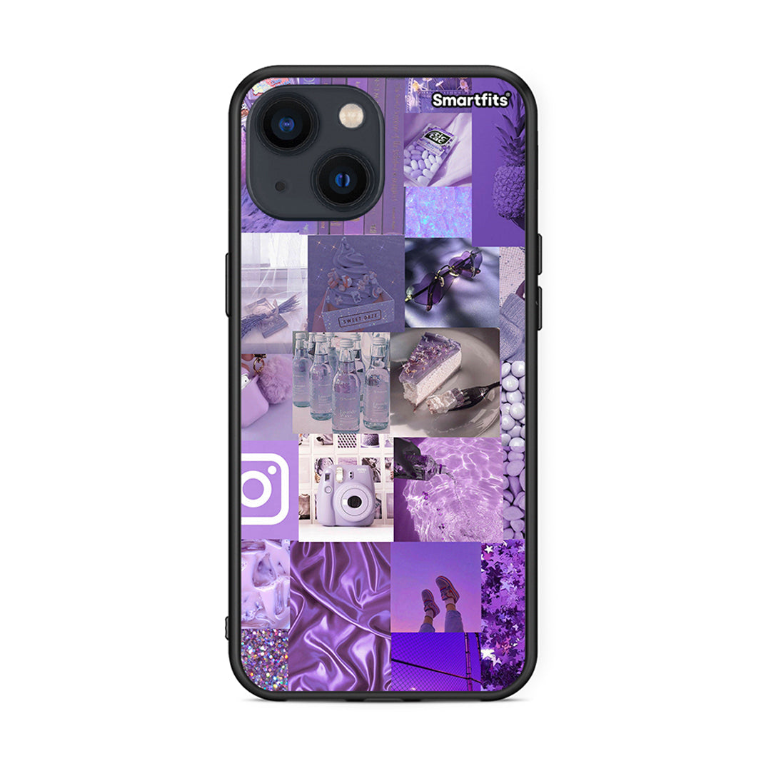 iPhone 13 Mini Purple Aesthetic Collage θήκη από τη Smartfits με σχέδιο στο πίσω μέρος και μαύρο περίβλημα | Smartphone case with colorful back and black bezels by Smartfits