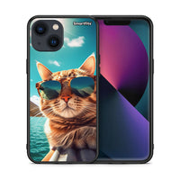 Thumbnail for Θήκη iPhone 13 Mini Summer Cat από τη Smartfits με σχέδιο στο πίσω μέρος και μαύρο περίβλημα | iPhone 13 Mini Summer Cat case with colorful back and black bezels