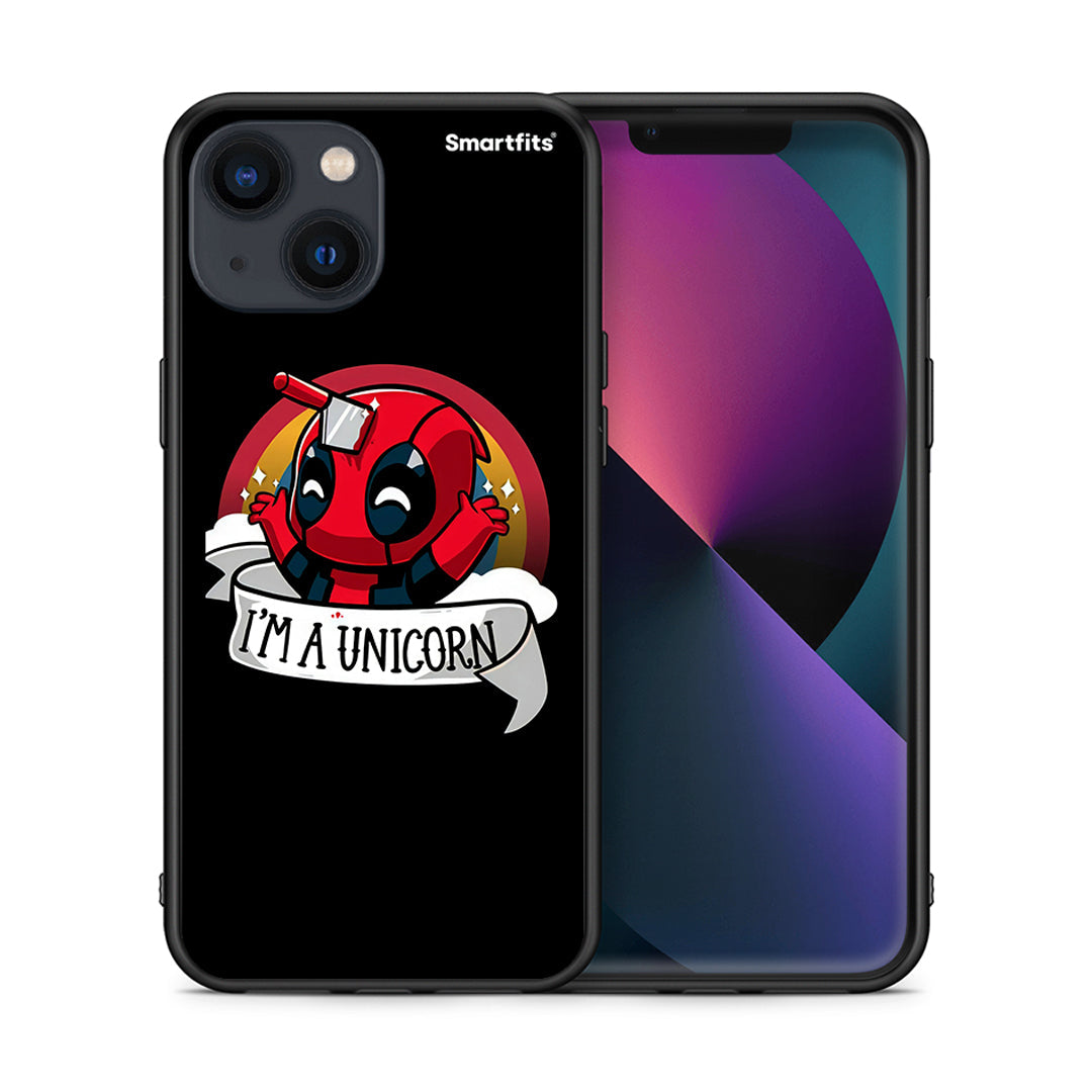 Θήκη iPhone 13 Mini Unicorn Deadpool από τη Smartfits με σχέδιο στο πίσω μέρος και μαύρο περίβλημα | iPhone 13 Mini Unicorn Deadpool case with colorful back and black bezels