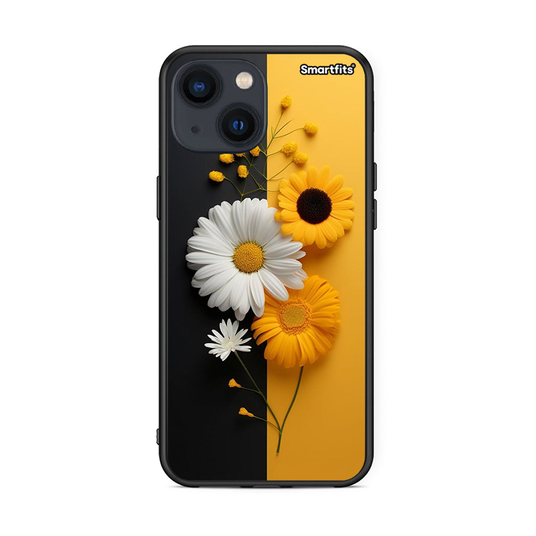 iPhone 13 Yellow Daisies θήκη από τη Smartfits με σχέδιο στο πίσω μέρος και μαύρο περίβλημα | Smartphone case with colorful back and black bezels by Smartfits