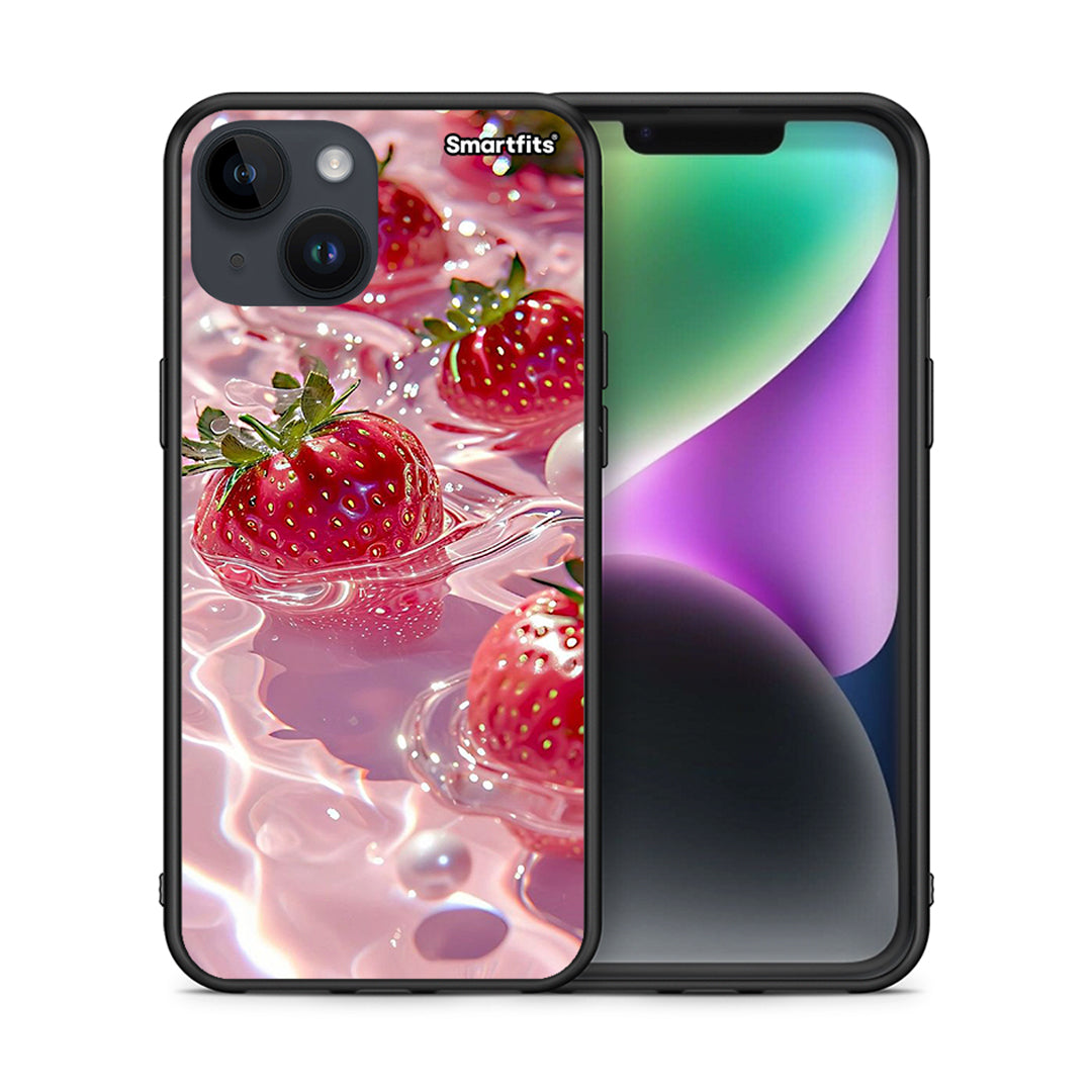 Θήκη iPhone 15 Juicy Strawberries από τη Smartfits με σχέδιο στο πίσω μέρος και μαύρο περίβλημα | iPhone 15 Juicy Strawberries case with colorful back and black bezels