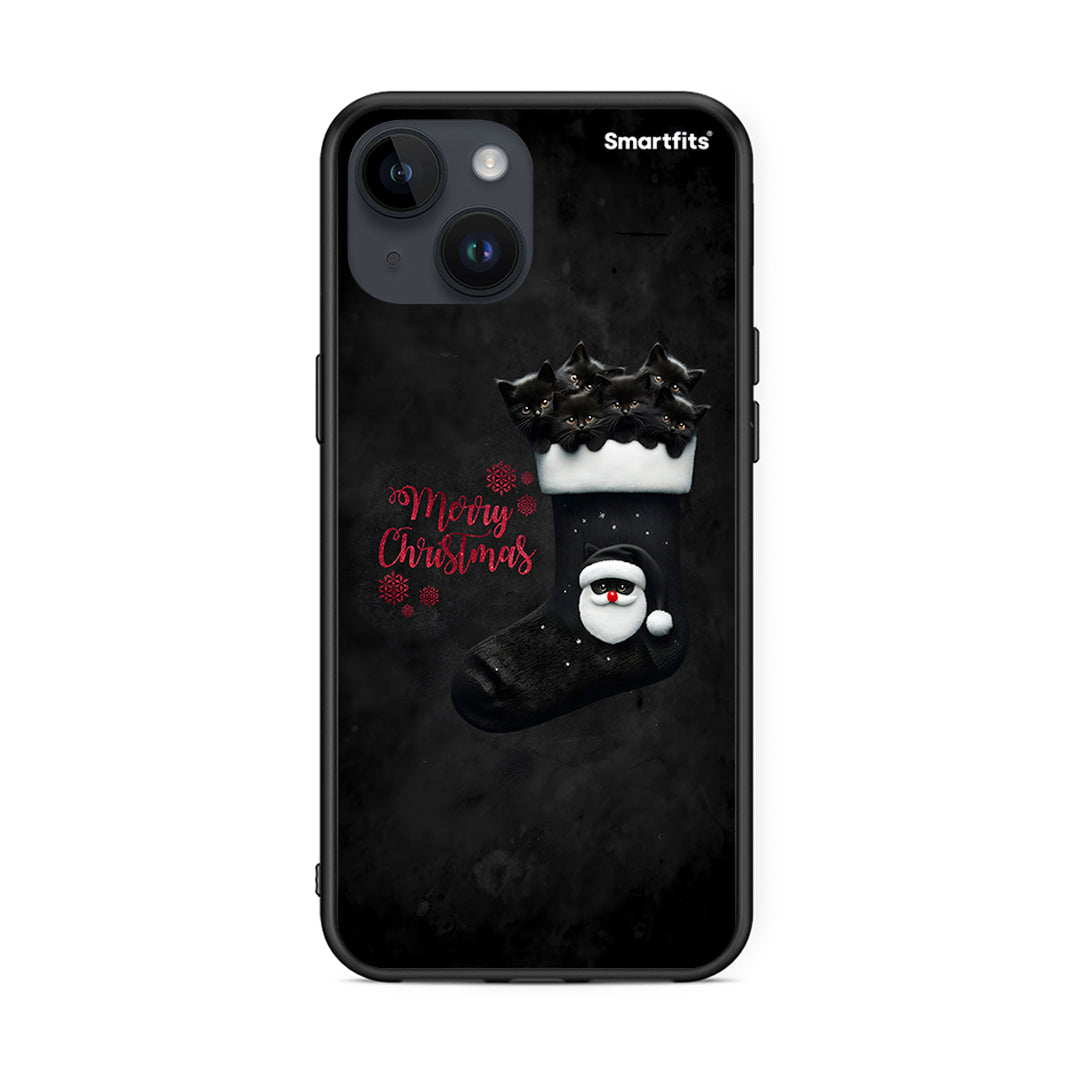 iPhone 14 Merry Cat Christmas θήκη από τη Smartfits με σχέδιο στο πίσω μέρος και μαύρο περίβλημα | Smartphone case with colorful back and black bezels by Smartfits