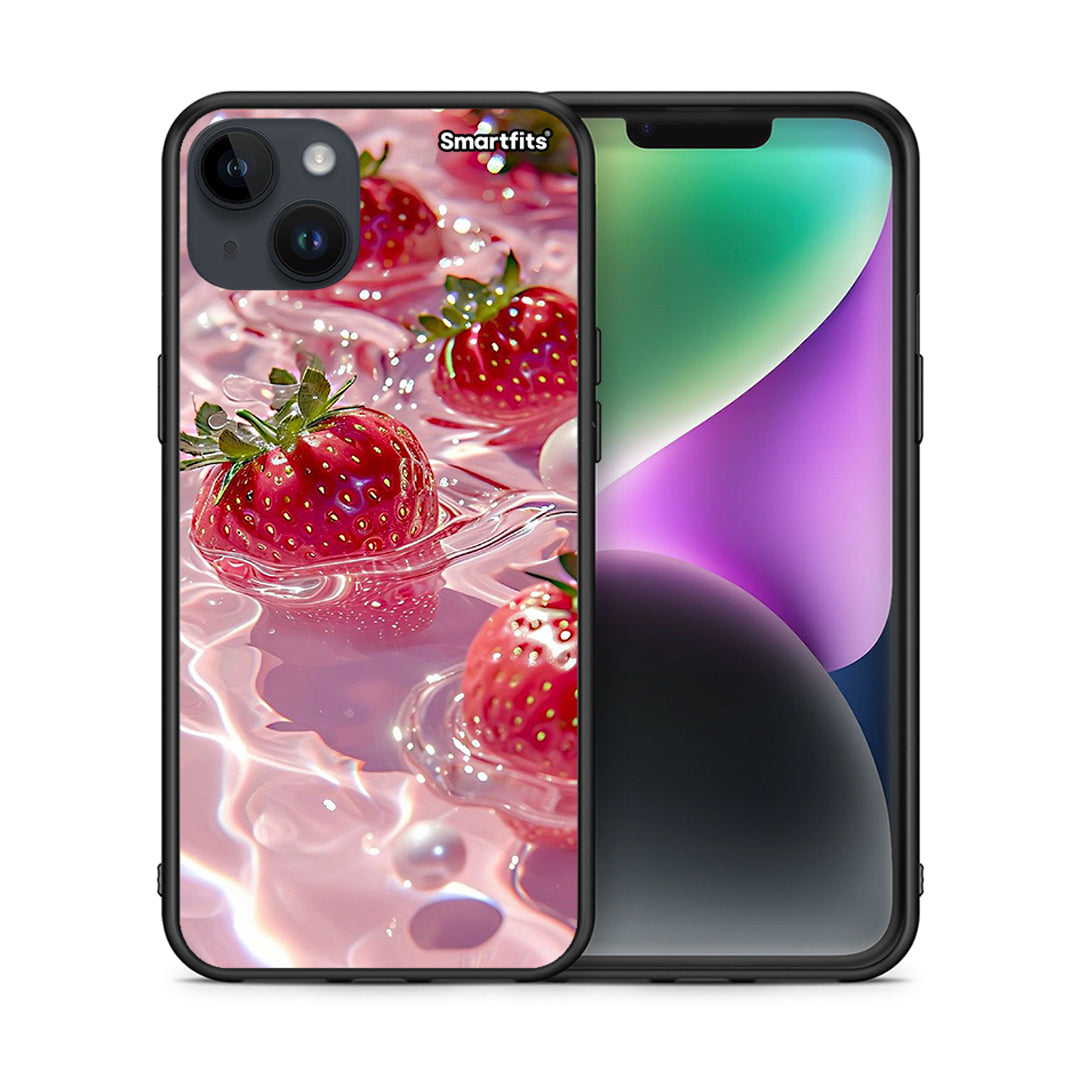 Θήκη iPhone 14 Plus Juicy Strawberries από τη Smartfits με σχέδιο στο πίσω μέρος και μαύρο περίβλημα | iPhone 14 Plus Juicy Strawberries case with colorful back and black bezels