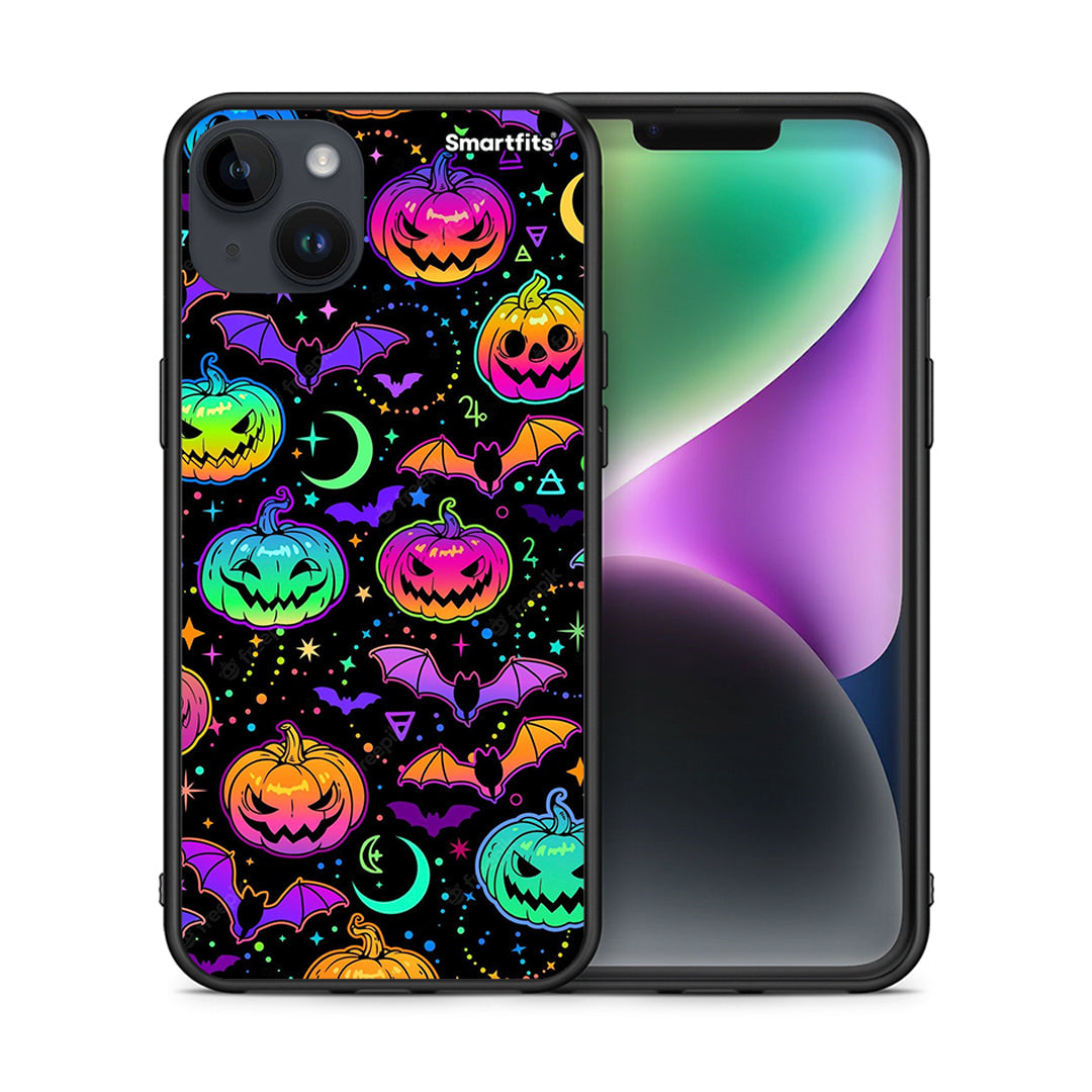 Θήκη iPhone 14 Plus Neon Halloween από τη Smartfits με σχέδιο στο πίσω μέρος και μαύρο περίβλημα | iPhone 14 Plus Neon Halloween case with colorful back and black bezels