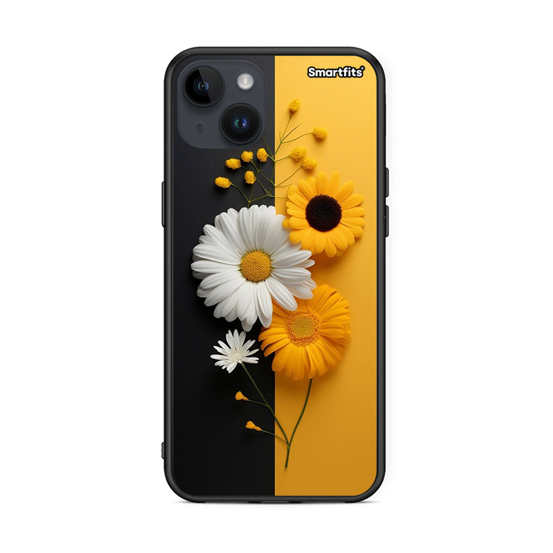 iPhone 15 Plus Yellow Daisies θήκη από τη Smartfits με σχέδιο στο πίσω μέρος και μαύρο περίβλημα | Smartphone case with colorful back and black bezels by Smartfits