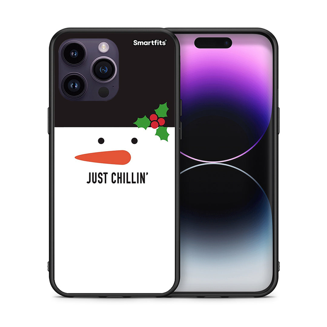 Θήκη iPhone 15 Pro Christmas Chillin από τη Smartfits με σχέδιο στο πίσω μέρος και μαύρο περίβλημα | iPhone 15 Pro Christmas Chillin case with colorful back and black bezels