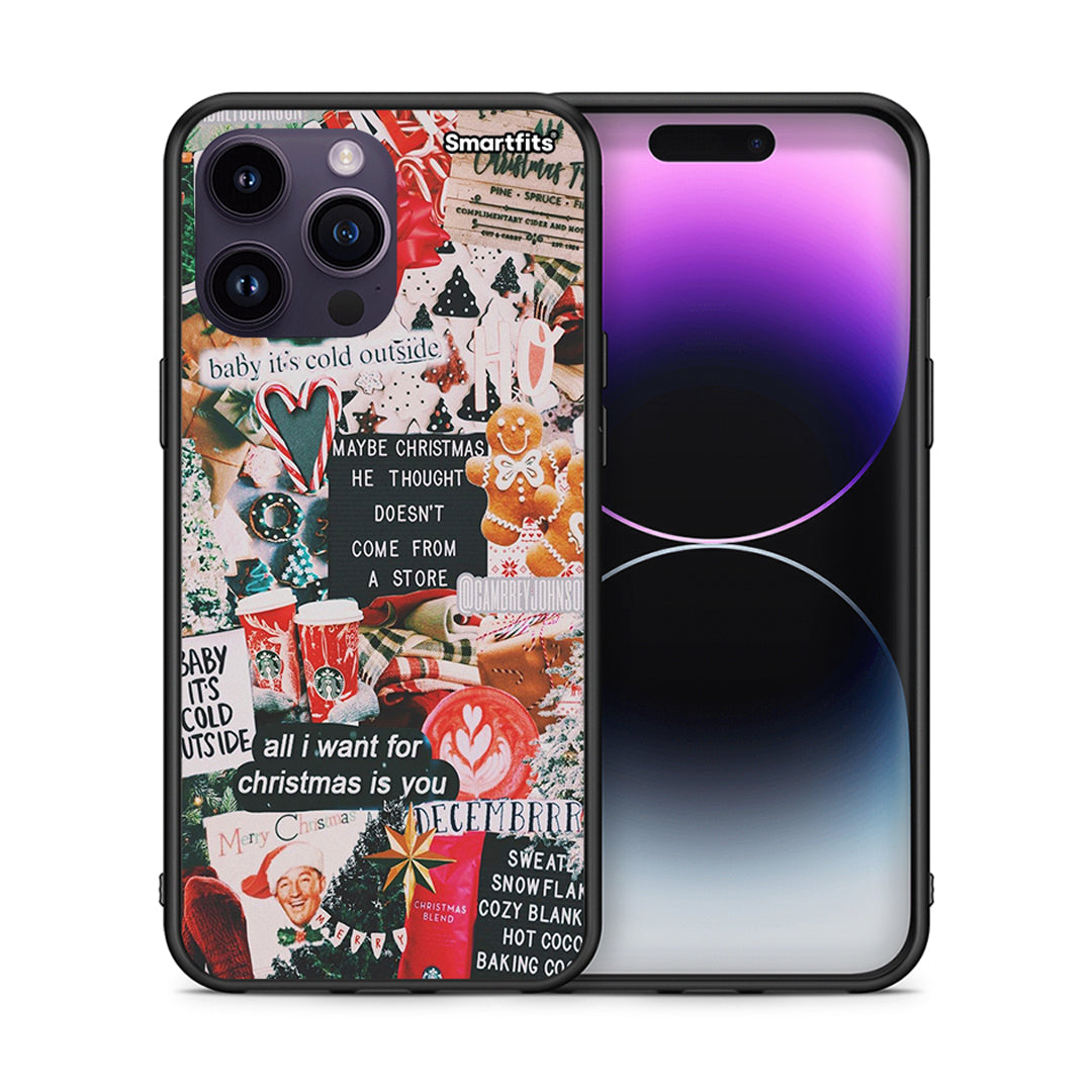 Θήκη iPhone 14 Pro Christmas Happiness από τη Smartfits με σχέδιο στο πίσω μέρος και μαύρο περίβλημα | iPhone 14 Pro Christmas Happiness case with colorful back and black bezels