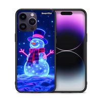 Thumbnail for Θήκη iPhone 14 Pro Christmas Neon Snowman από τη Smartfits με σχέδιο στο πίσω μέρος και μαύρο περίβλημα | iPhone 14 Pro Christmas Neon Snowman case with colorful back and black bezels