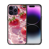 Thumbnail for Θήκη iPhone 14 Pro Juicy Strawberries από τη Smartfits με σχέδιο στο πίσω μέρος και μαύρο περίβλημα | iPhone 14 Pro Juicy Strawberries case with colorful back and black bezels