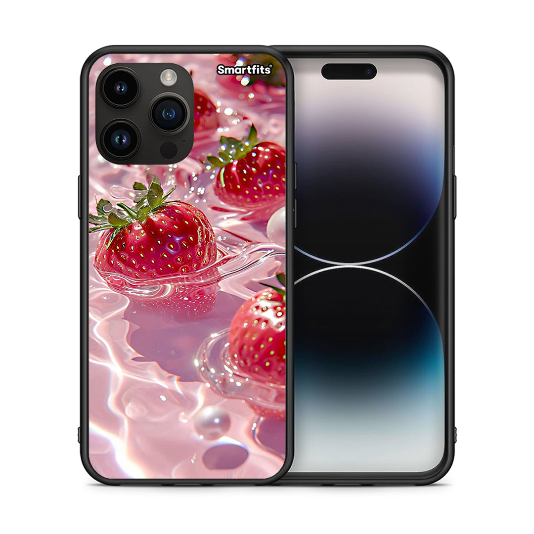 Θήκη iPhone 14 Pro Max Juicy Strawberries από τη Smartfits με σχέδιο στο πίσω μέρος και μαύρο περίβλημα | iPhone 14 Pro Max Juicy Strawberries case with colorful back and black bezels