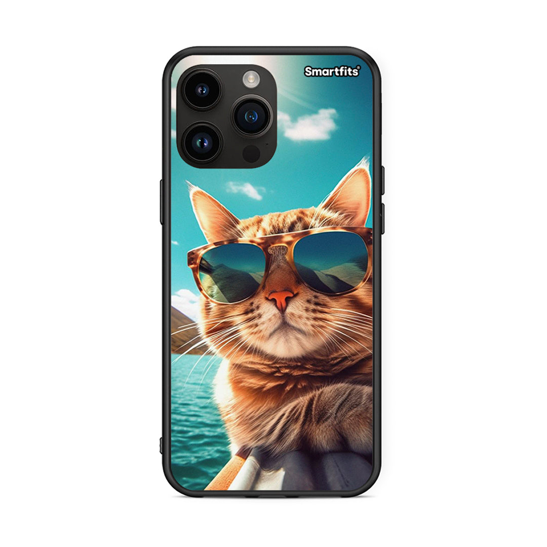 iPhone 14 Pro Max Summer Cat θήκη από τη Smartfits με σχέδιο στο πίσω μέρος και μαύρο περίβλημα | Smartphone case with colorful back and black bezels by Smartfits