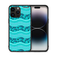 Thumbnail for Θήκη iPhone 15 Pro Max Swimming Dolphins από τη Smartfits με σχέδιο στο πίσω μέρος και μαύρο περίβλημα | iPhone 15 Pro Max Swimming Dolphins case with colorful back and black bezels