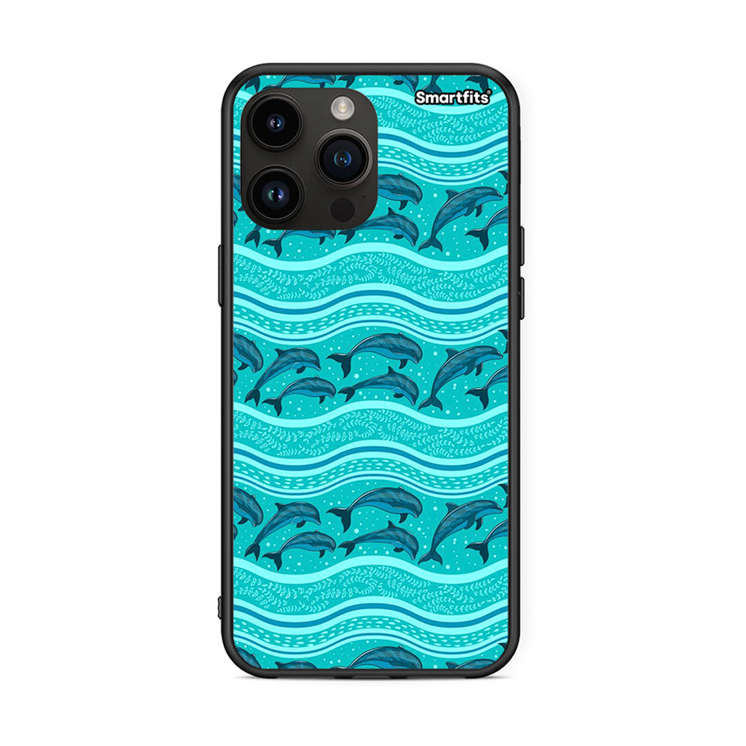 iPhone 15 Pro Max Swimming Dolphins θήκη από τη Smartfits με σχέδιο στο πίσω μέρος και μαύρο περίβλημα | Smartphone case with colorful back and black bezels by Smartfits