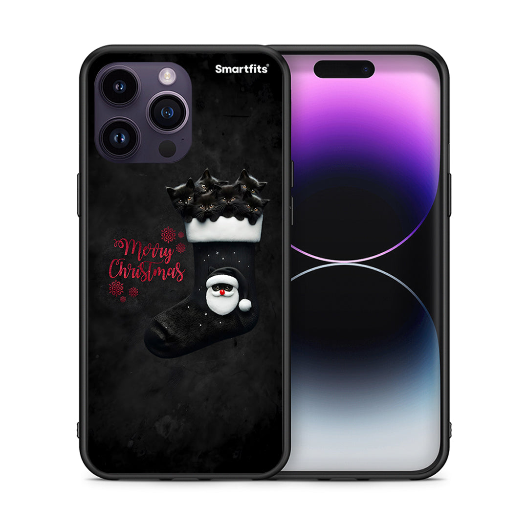 Θήκη iPhone 14 Pro Merry Cat Christmas από τη Smartfits με σχέδιο στο πίσω μέρος και μαύρο περίβλημα | iPhone 14 Pro Merry Cat Christmas case with colorful back and black bezels