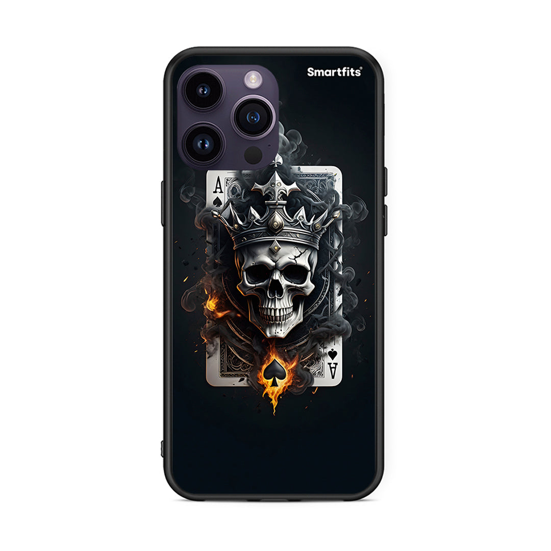 iPhone 14 Pro Skull King Ace θήκη από τη Smartfits με σχέδιο στο πίσω μέρος και μαύρο περίβλημα | Smartphone case with colorful back and black bezels by Smartfits