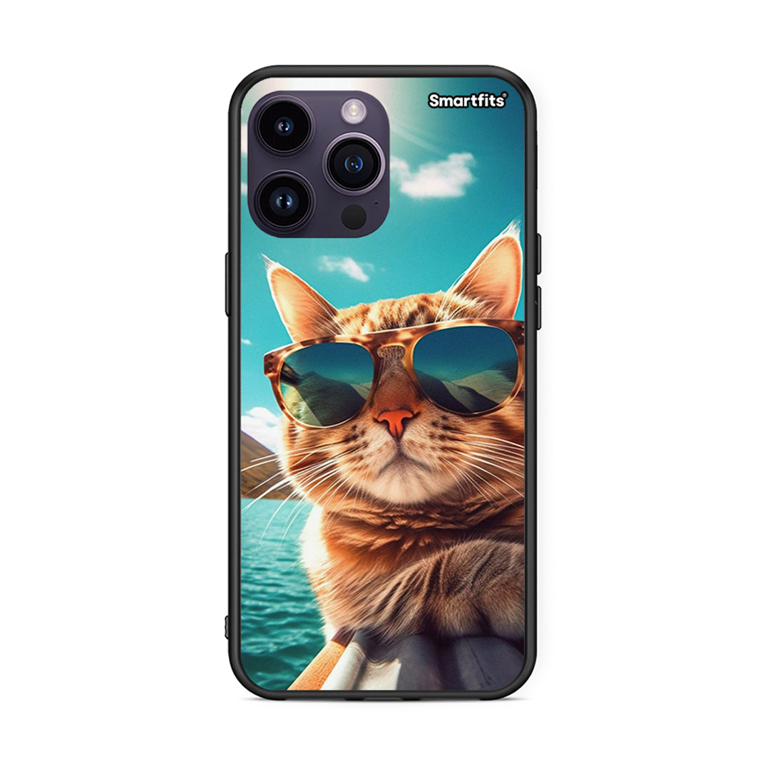 iPhone 14 Pro Summer Cat θήκη από τη Smartfits με σχέδιο στο πίσω μέρος και μαύρο περίβλημα | Smartphone case with colorful back and black bezels by Smartfits