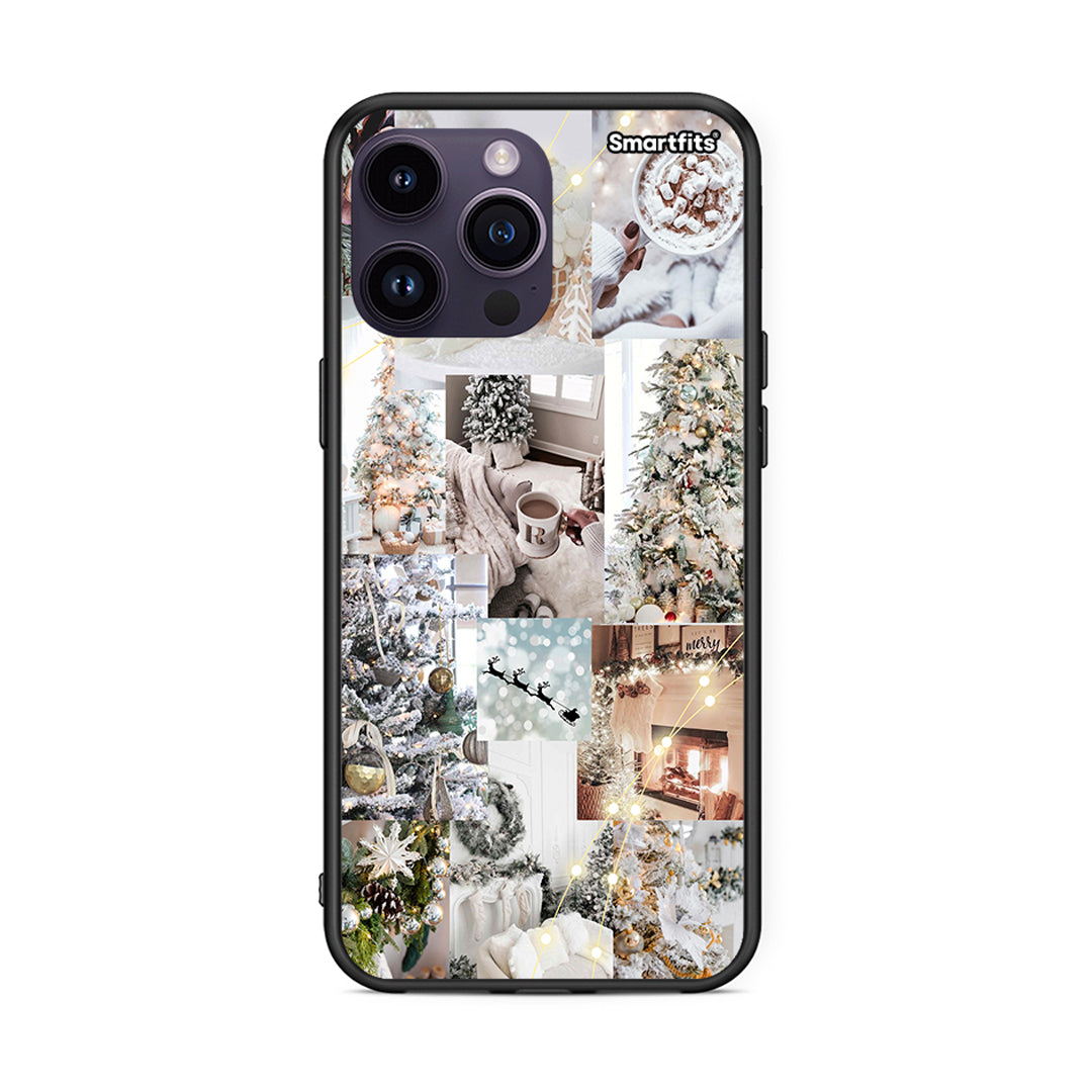 iPhone 15 Pro White Christmas θήκη από τη Smartfits με σχέδιο στο πίσω μέρος και μαύρο περίβλημα | Smartphone case with colorful back and black bezels by Smartfits