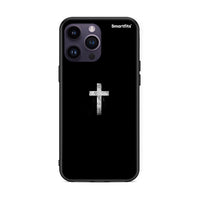 Thumbnail for iPhone 14 Pro White Cross θήκη από τη Smartfits με σχέδιο στο πίσω μέρος και μαύρο περίβλημα | Smartphone case with colorful back and black bezels by Smartfits