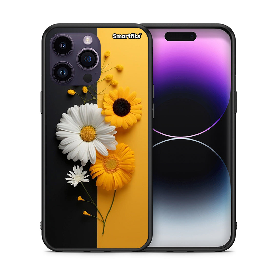 Θήκη iPhone 15 Pro Yellow Daisies από τη Smartfits με σχέδιο στο πίσω μέρος και μαύρο περίβλημα | iPhone 15 Pro Yellow Daisies case with colorful back and black bezels