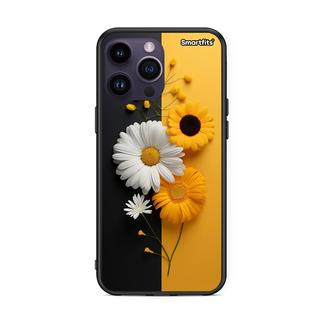 iPhone 15 Pro Yellow Daisies θήκη από τη Smartfits με σχέδιο στο πίσω μέρος και μαύρο περίβλημα | Smartphone case with colorful back and black bezels by Smartfits