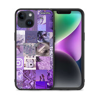 Thumbnail for Θήκη iPhone 15 Purple Aesthetic Collage από τη Smartfits με σχέδιο στο πίσω μέρος και μαύρο περίβλημα | iPhone 15 Purple Aesthetic Collage case with colorful back and black bezels