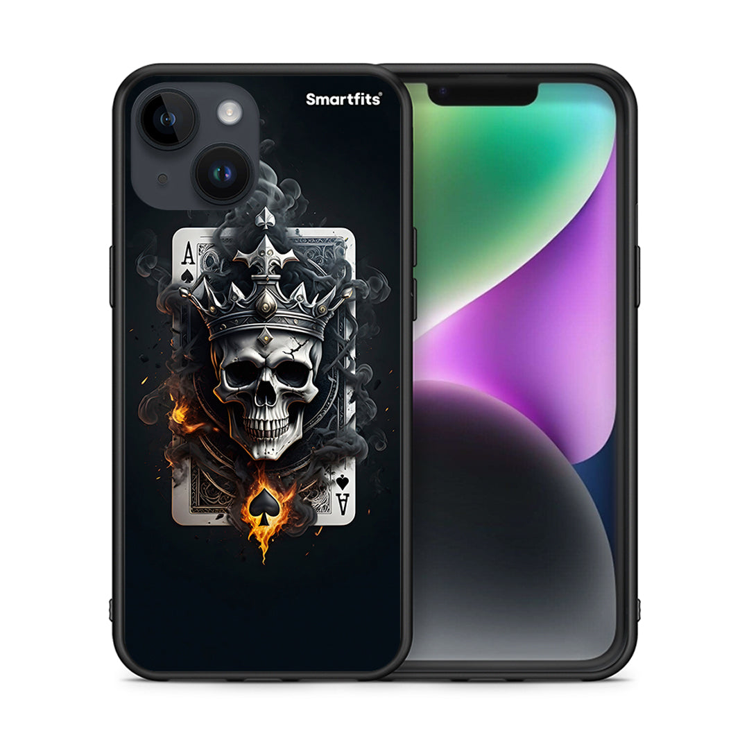 Θήκη iPhone 14 Skull King Ace από τη Smartfits με σχέδιο στο πίσω μέρος και μαύρο περίβλημα | iPhone 14 Skull King Ace case with colorful back and black bezels