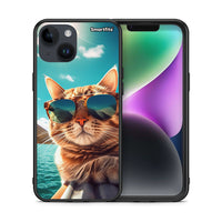 Thumbnail for Θήκη iPhone 15 Summer Cat από τη Smartfits με σχέδιο στο πίσω μέρος και μαύρο περίβλημα | iPhone 15 Summer Cat case with colorful back and black bezels