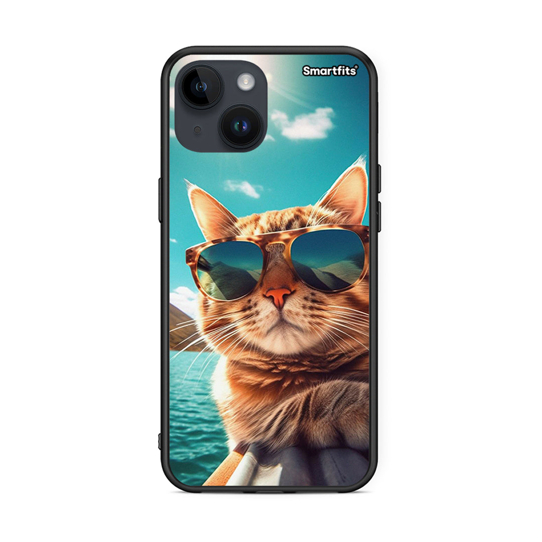 iPhone 14 Summer Cat θήκη από τη Smartfits με σχέδιο στο πίσω μέρος και μαύρο περίβλημα | Smartphone case with colorful back and black bezels by Smartfits