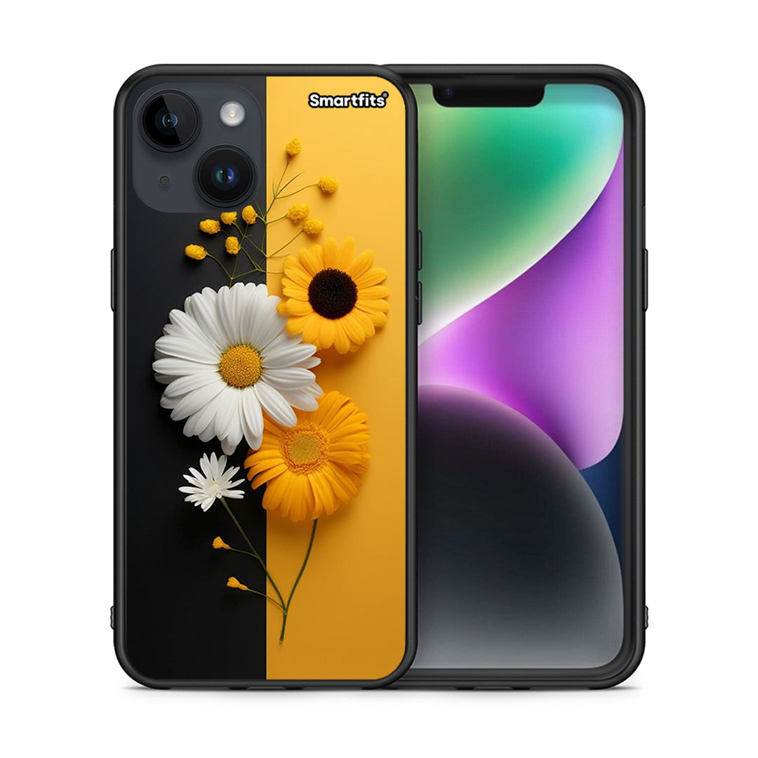 Θήκη iPhone 14 Yellow Daisies από τη Smartfits με σχέδιο στο πίσω μέρος και μαύρο περίβλημα | iPhone 14 Yellow Daisies case with colorful back and black bezels