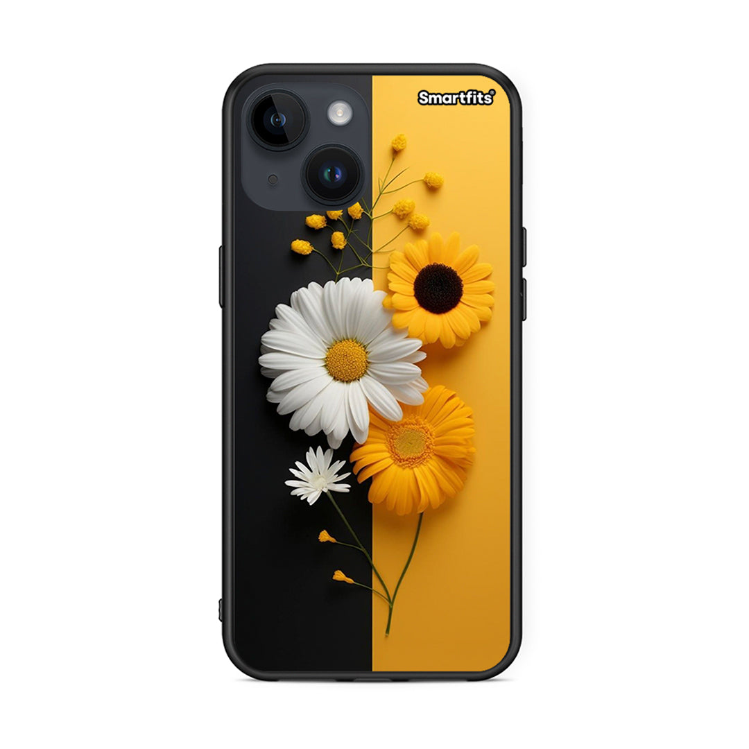 iPhone 14 Yellow Daisies θήκη από τη Smartfits με σχέδιο στο πίσω μέρος και μαύρο περίβλημα | Smartphone case with colorful back and black bezels by Smartfits