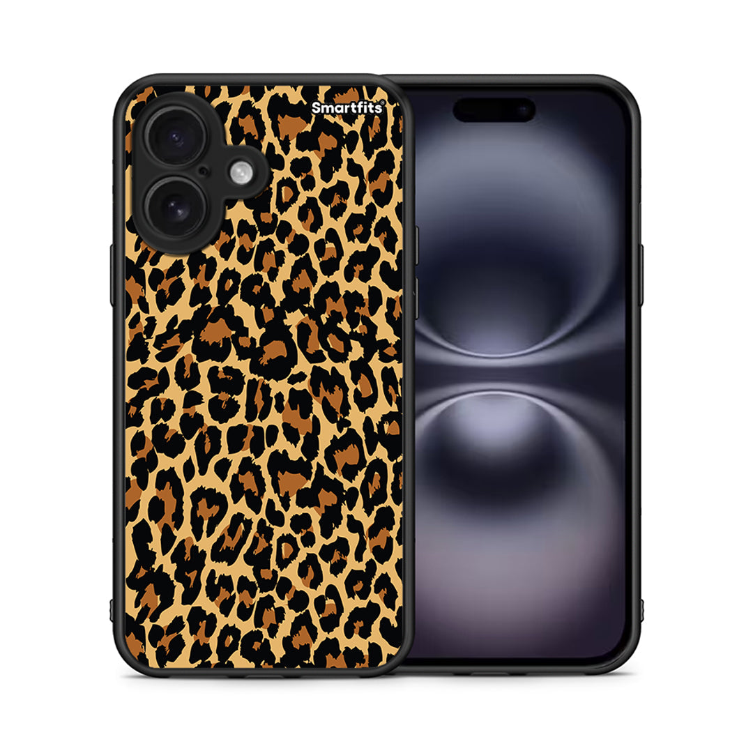 Θήκη iPhone 16 Leopard Animal από τη Smartfits με σχέδιο στο πίσω μέρος και μαύρο περίβλημα | iPhone 16 Leopard Animal case with colorful back and black bezels