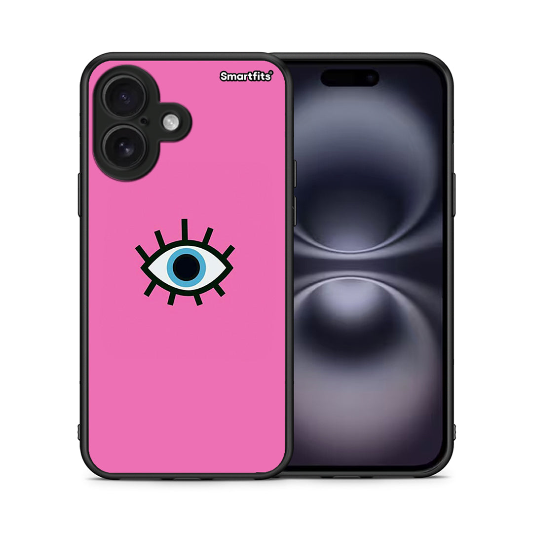 Θήκη iPhone 16 Blue Eye Pink από τη Smartfits με σχέδιο στο πίσω μέρος και μαύρο περίβλημα | iPhone 16 Blue Eye Pink case with colorful back and black bezels