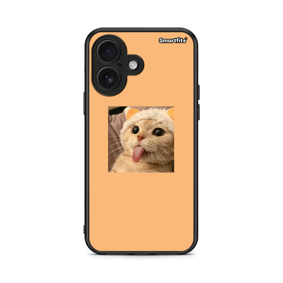 iPhone 16 Cat Tongue θήκη από τη Smartfits με σχέδιο στο πίσω μέρος και μαύρο περίβλημα | Smartphone case with colorful back and black bezels by Smartfits