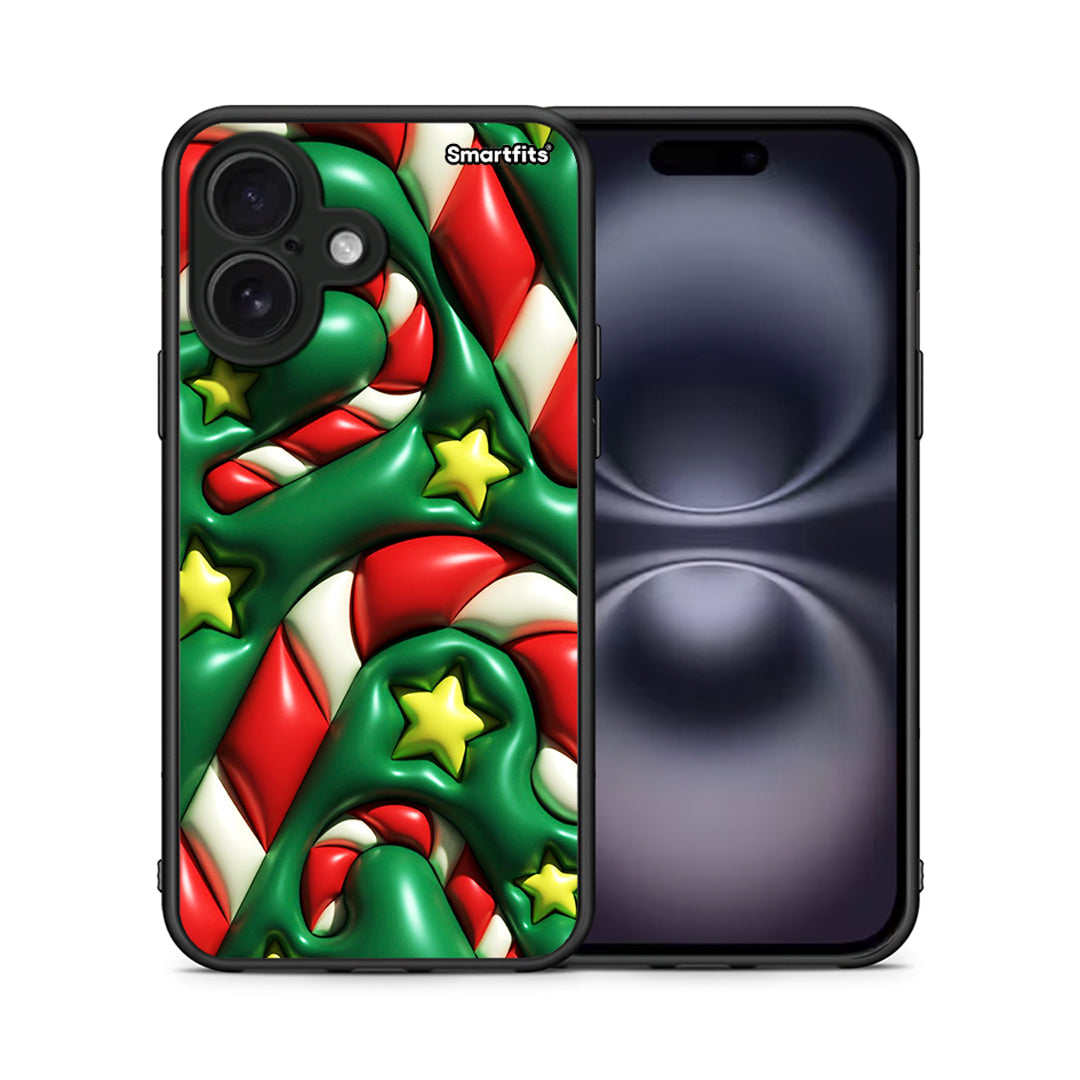 Θήκη iPhone 16 Christmas Bubbles από τη Smartfits με σχέδιο στο πίσω μέρος και μαύρο περίβλημα | iPhone 16 Christmas Bubbles case with colorful back and black bezels