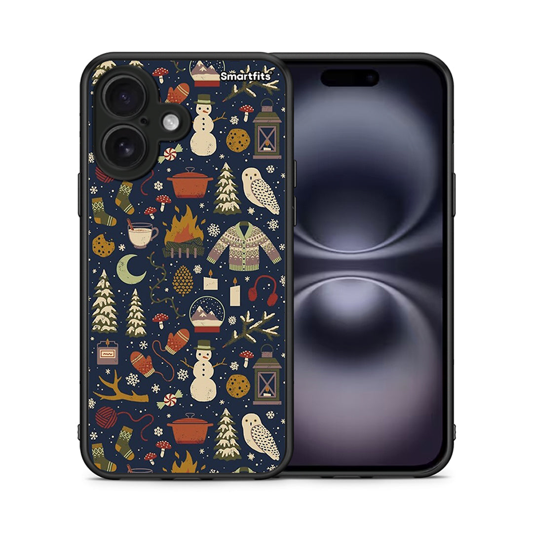 Θήκη iPhone 16 Christmas Elements από τη Smartfits με σχέδιο στο πίσω μέρος και μαύρο περίβλημα | iPhone 16 Christmas Elements case with colorful back and black bezels