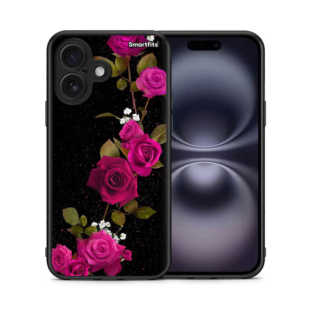 Θήκη iPhone 16 Red Roses Flower από τη Smartfits με σχέδιο στο πίσω μέρος και μαύρο περίβλημα | iPhone 16 Red Roses Flower case with colorful back and black bezels