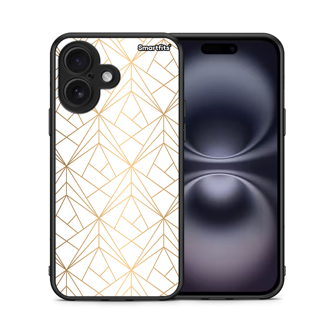 Θήκη iPhone 16 Luxury White Geometric από τη Smartfits με σχέδιο στο πίσω μέρος και μαύρο περίβλημα | iPhone 16 Luxury White Geometric case with colorful back and black bezels