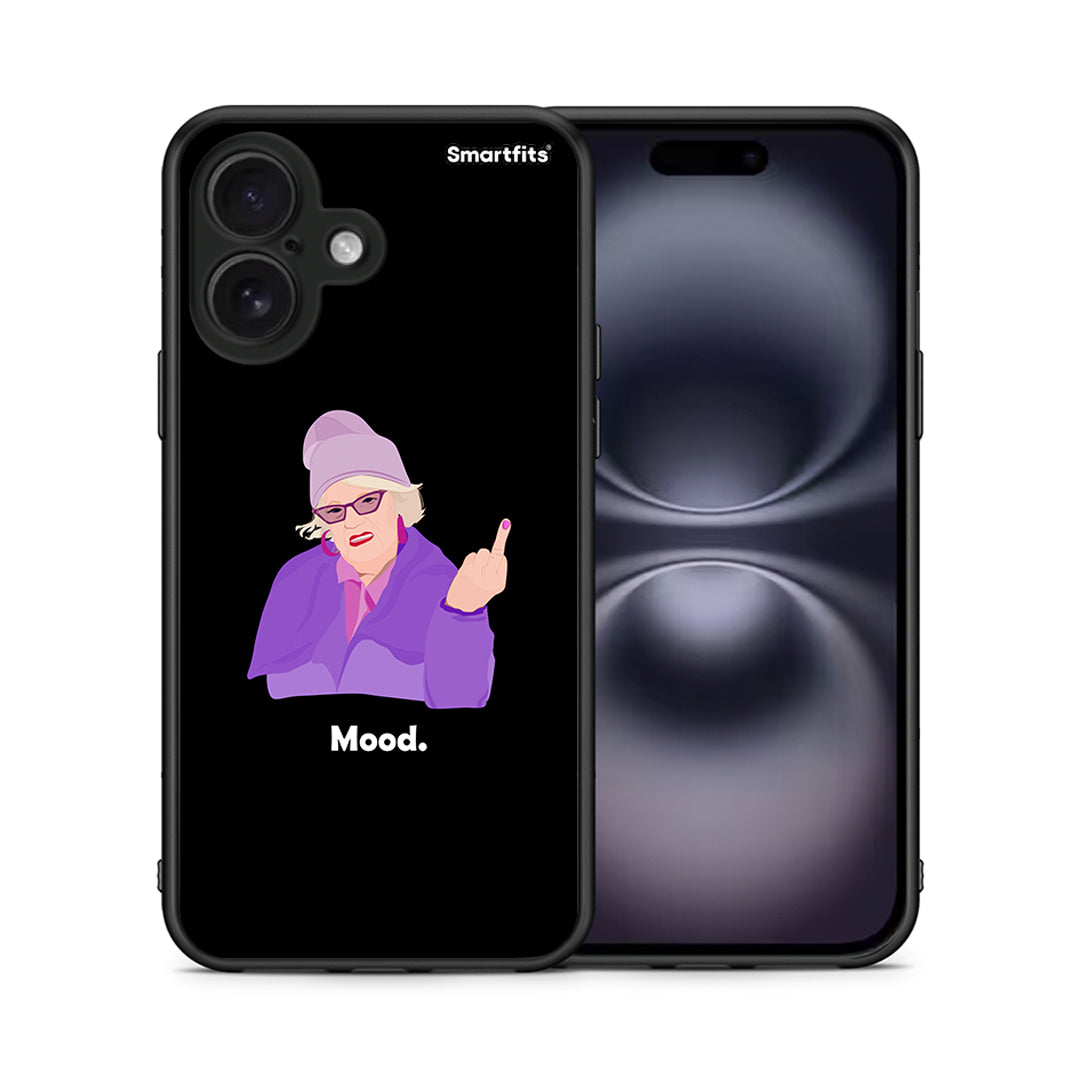 Θήκη iPhone 16 Grandma Mood Black από τη Smartfits με σχέδιο στο πίσω μέρος και μαύρο περίβλημα | iPhone 16 Grandma Mood Black case with colorful back and black bezels