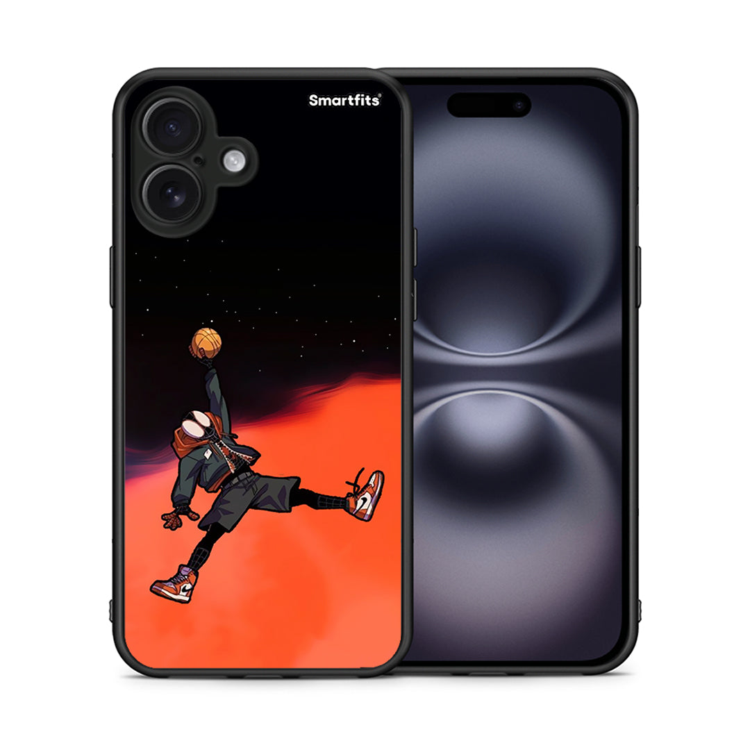 Θήκη iPhone 16 Plus Basketball Hero από τη Smartfits με σχέδιο στο πίσω μέρος και μαύρο περίβλημα | iPhone 16 Plus Basketball Hero case with colorful back and black bezels