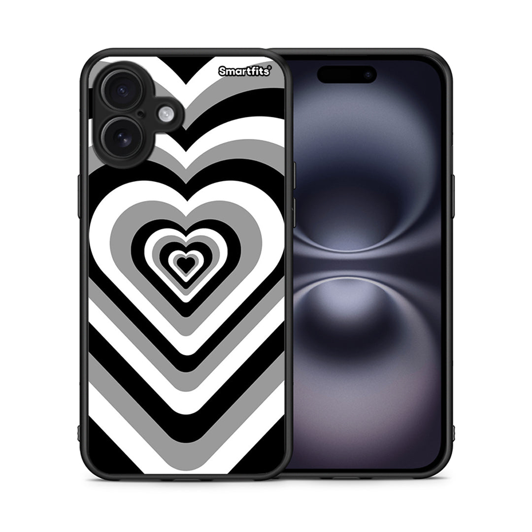 Θήκη iPhone 16 Plus Black Hearts από τη Smartfits με σχέδιο στο πίσω μέρος και μαύρο περίβλημα | iPhone 16 Plus Black Hearts case with colorful back and black bezels