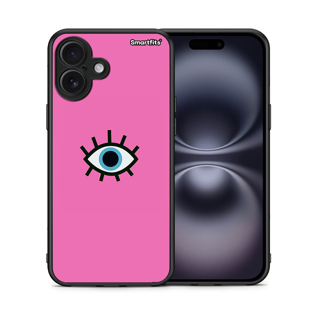 Θήκη iPhone 16 Plus Blue Eye Pink από τη Smartfits με σχέδιο στο πίσω μέρος και μαύρο περίβλημα | iPhone 16 Plus Blue Eye Pink case with colorful back and black bezels