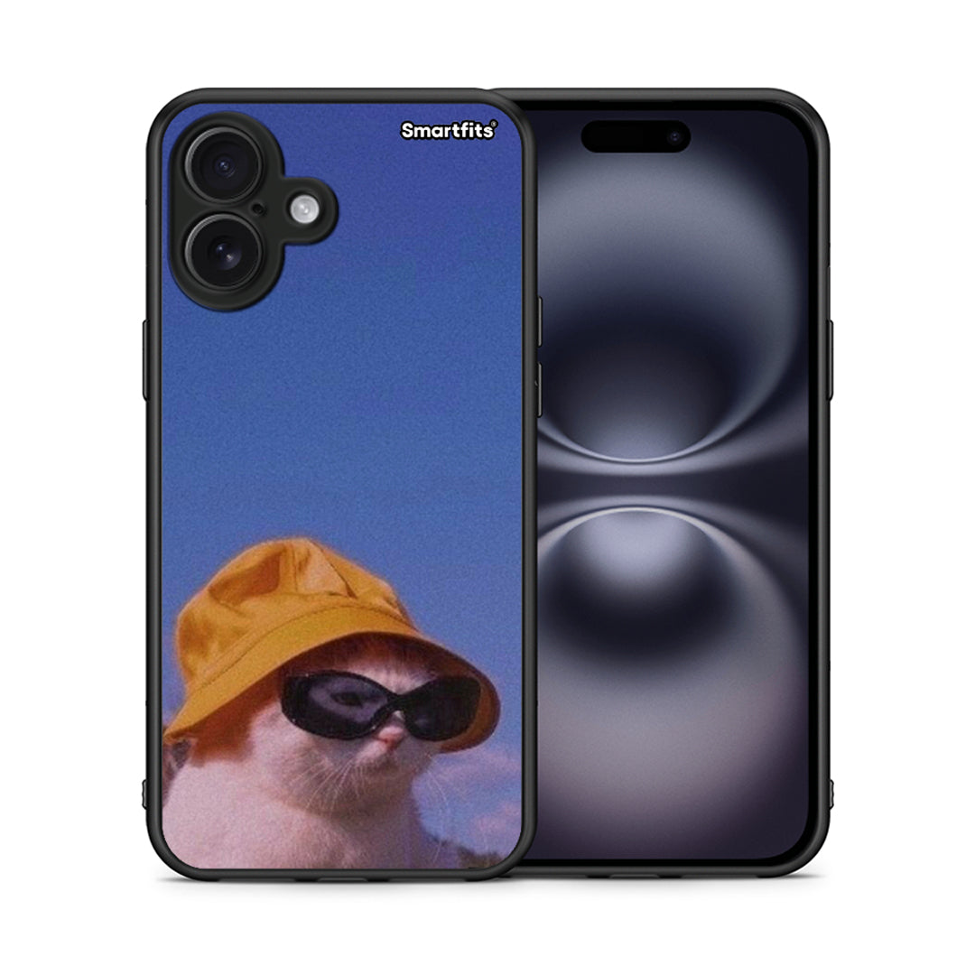 Θήκη iPhone 16 Plus Cat Diva από τη Smartfits με σχέδιο στο πίσω μέρος και μαύρο περίβλημα | iPhone 16 Plus Cat Diva case with colorful back and black bezels