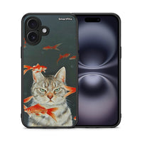 Thumbnail for Θήκη iPhone 16 Plus Cat Goldfish από τη Smartfits με σχέδιο στο πίσω μέρος και μαύρο περίβλημα | iPhone 16 Plus Cat Goldfish case with colorful back and black bezels