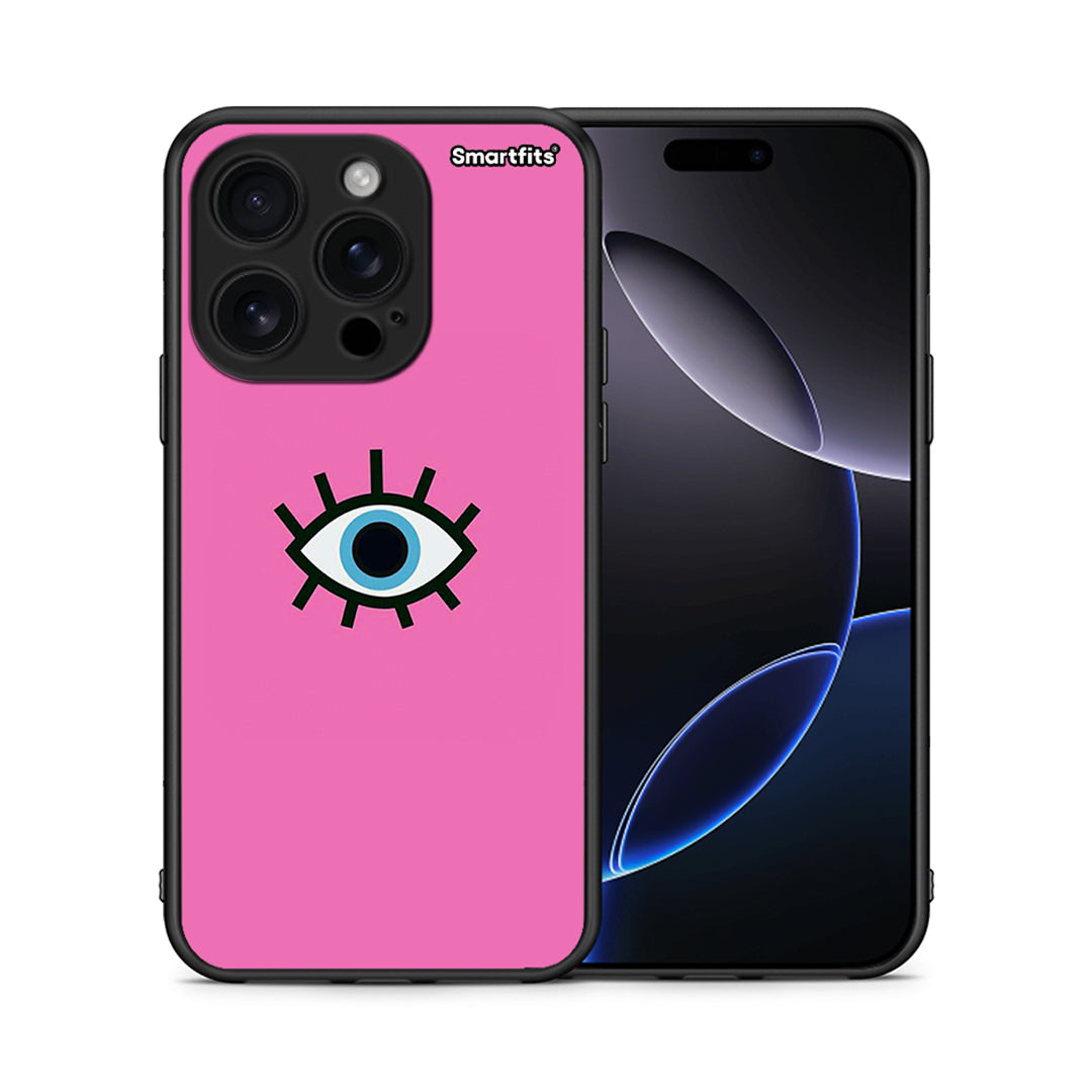 Θήκη iPhone 16 Pro Blue Eye Pink από τη Smartfits με σχέδιο στο πίσω μέρος και μαύρο περίβλημα | iPhone 16 Pro Blue Eye Pink case with colorful back and black bezels